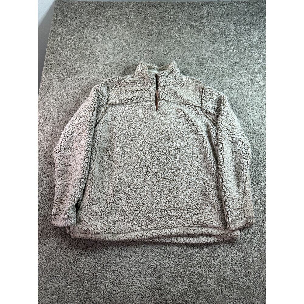 Grizzly Sherpa Jacket Womens XXl 2XL Oatmeal Deep Pile Fleece 1/4 Zip Pullover